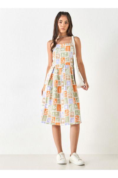 Lee Cooper All-Over Print Sleeveless Dress with Square Neck