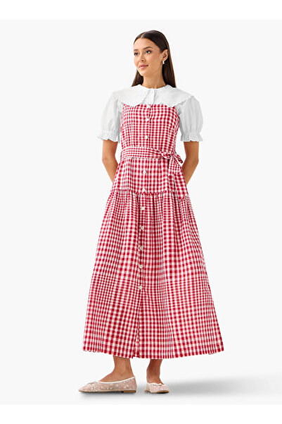 Lee Cooper فستان لي كوبر المربع متعدد الطبقات بدون أكمام ورقبة مربعة