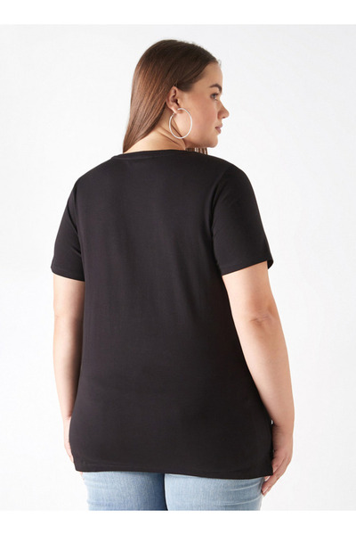 Ulla Popken Plus Size Ulla Popken Printed T-shirt with Round Neck and Short Sleeves