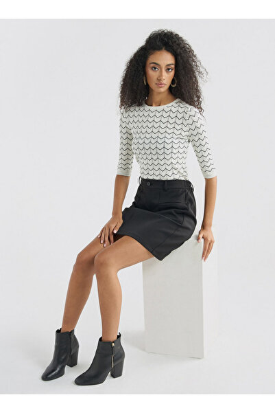 FAV Textured Sweater With Round Neck And 3/4 Sleeves