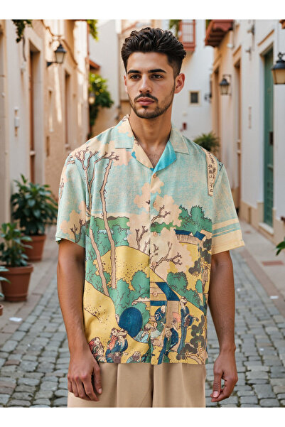 SP Characters Graphic Print Camp Collar Shirt with Short Sleeves