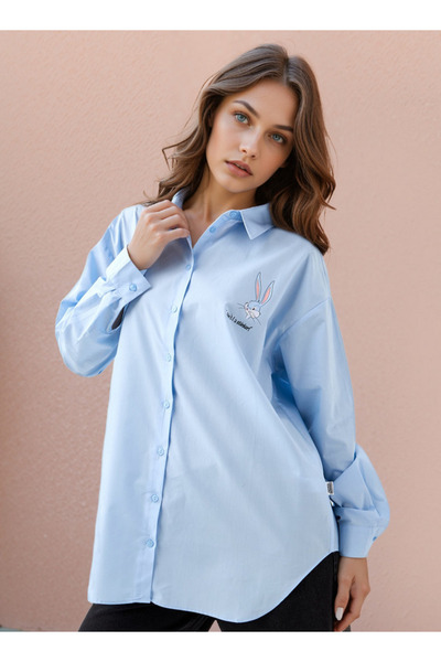 SP Characters قميص كبير الحجم بطبعة أرنب باغز مع حاشية عالية ومنخفضة