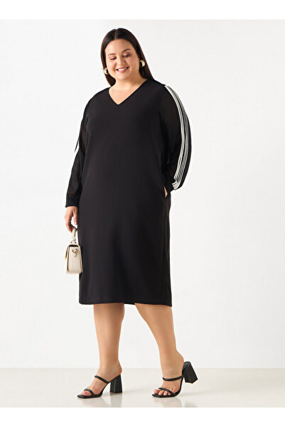 Ulla Popken Plus Size V-neck Dress With Long Sleeves