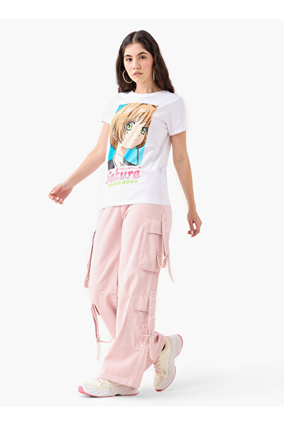 SP Characters تي شيرت بطبعة ساكورا مع رقبة دائرية وأكمام قصيرة