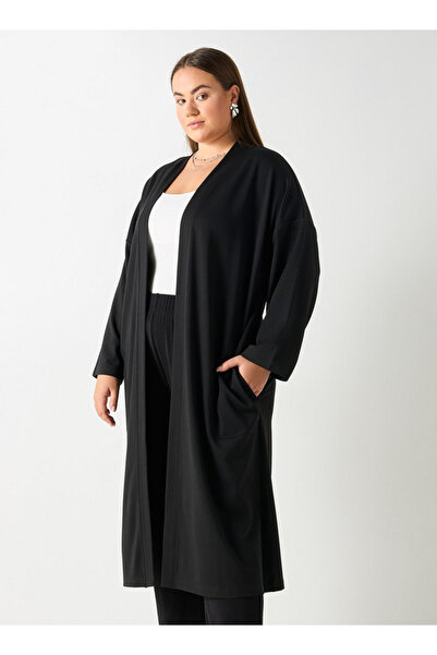 Ulla Popken Plus Size Ulla Popken Open Front Longline Shrug with Pockets