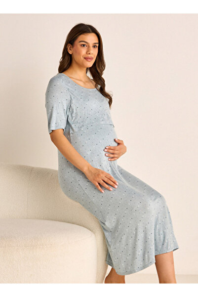 FAV Printed Maternity Night Dress with Round Neck and Short Sleeves