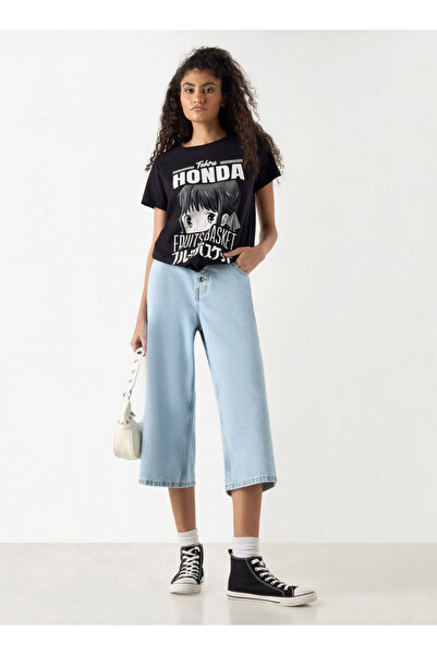 SP Characters Fruits Basket Tohru Honda Print T-shirt with Crew Neck and Short Sleeves