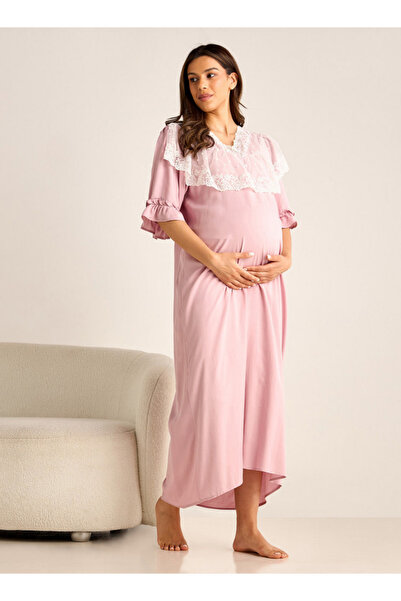 FAV Lace Detail Maternity Night Gown with 3/4 Sleeves