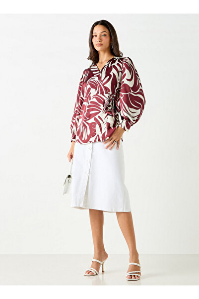 Iconic All-over Print Wrap Top With Long Sleeves And Tie-up Detail