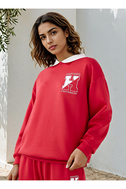 SP Characters Harvard Print Sweatshirt with Contrast Collar