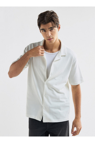 FAV Textured Camp Collar Shirt with Short Sleeves