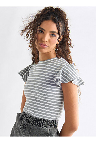 FAV Striped Top With Crew Neck And Flutter Sleeves