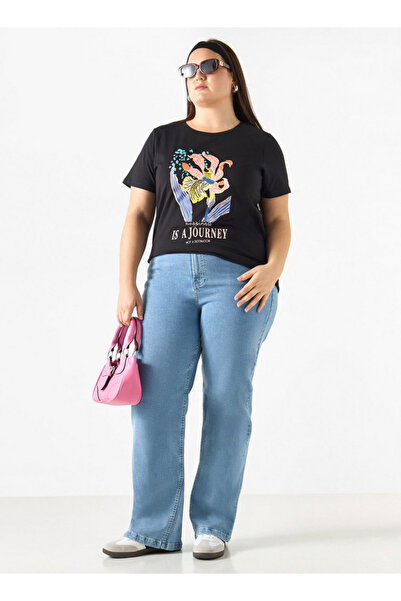 Ulla Popken Plus Size Ulla Popken Graphic Print T-shirt with Crew Neck