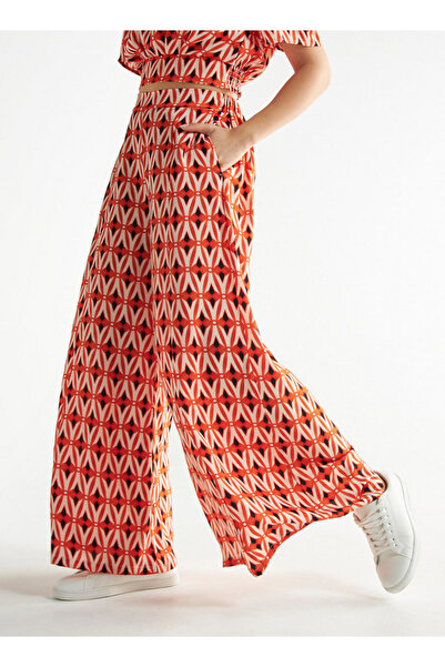 FAV All-over Print Wide Leg Pants With Semi-elasticated Waistband And Pockets
