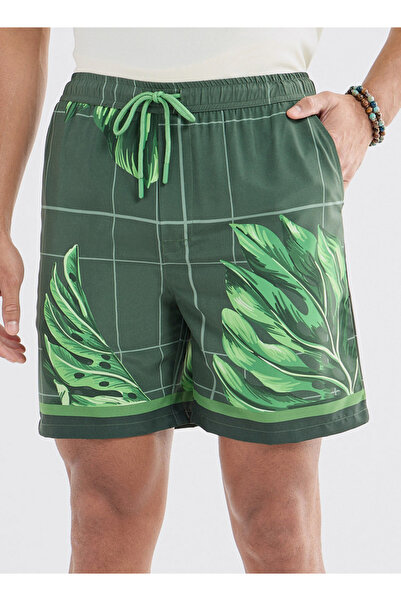 FAV شورت بطبعة شجرة النخيل مع رباط إغلاق وجيوب