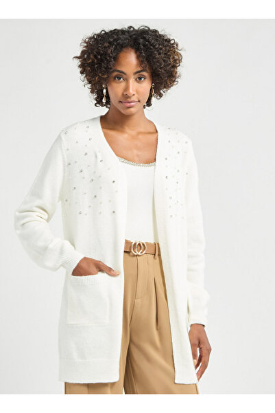 FAV Embellished Open Front Cardigan With Long Sleeves And Pockets