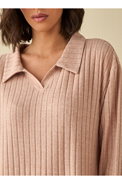 FAV Ribbed Collared Sleepshirt with Long Sleeves