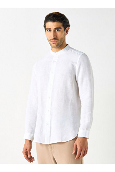 Iconic Solid Shirt With Mandarin Collar And Long Sleeves