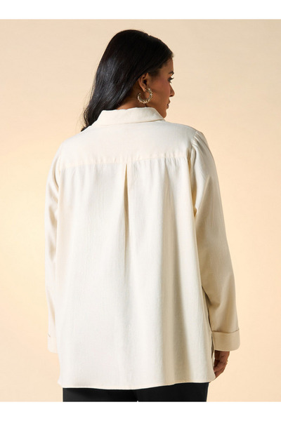 Ulla Popken Plus Size Ulla Popken Embroidered Shirt with Collar and Long Sleeves