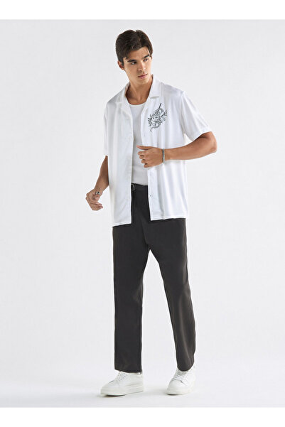 FAV Regular Fit Printed Shirt with Camp Collar and Short Sleeves