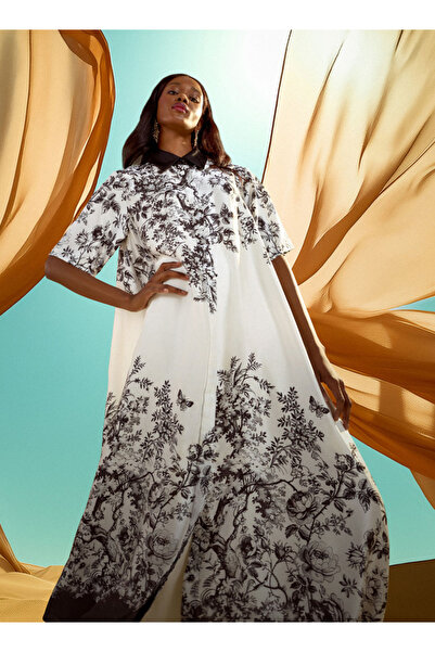 Iconic Floral Print Shirt Dress With Collar And Short Sleeves