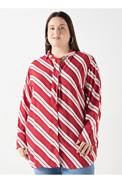 Ulla Popken Plus Size Ulla Popken Striped Shirt with Tie-Up Detail