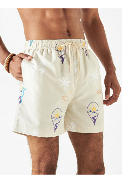 FAV شورت سباحة بطبعة استوائية كاملة مع رباط إغلاق وجيوب