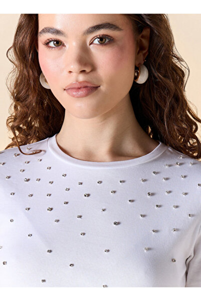 FAV Embellished Crew Neck T-shirt with Short Sleeves