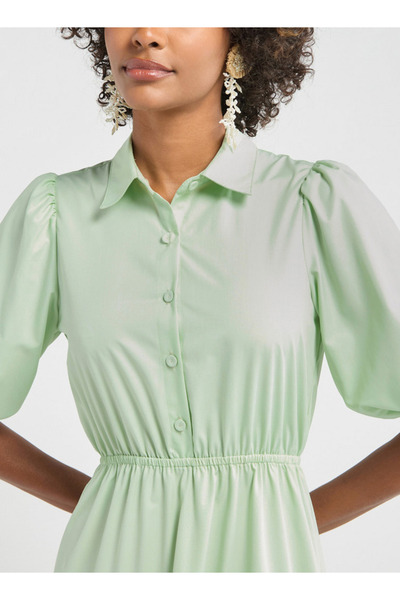 FAV Plain Tiered Shirt Dress with Puff Sleeves
