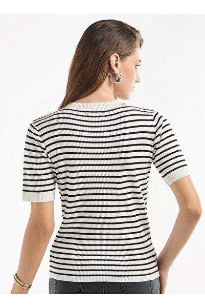 FAV Striped High Neck T-shirt With Short Sleeves