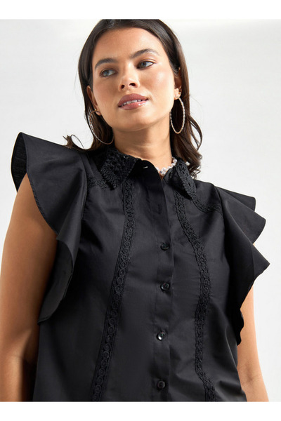 FAV Shirt with Flutter Sleeves and Lace Detail