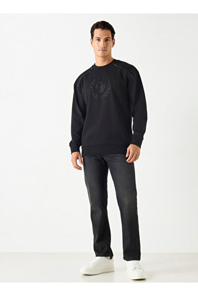 Emperor Emperor Embroidered Sweatshirt with Zip Accent and Long Sleeves