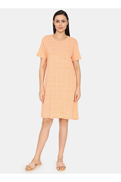 Zivame قميص نوم بطبعة كاملة ورقبة دائرية وأكمام قصيرة