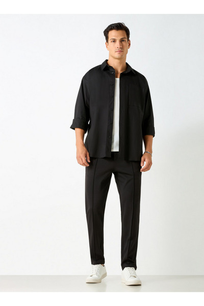 Iconic Solid Slim Fit Shirt with Pocket and Long Sleeves