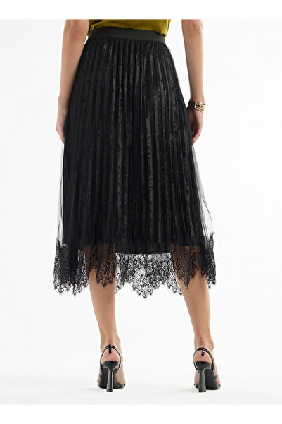 FAV Lace Detail Pleated Asymmetric Midi Skirt