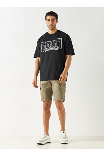 ECKO Unltd Solid Relaxed Fit Cargo Shorts with Button Closure