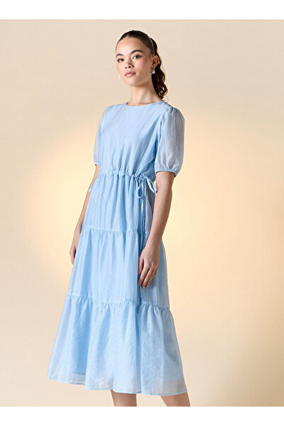 FAV Embellished A-line Midi Dress with Short Sleeves