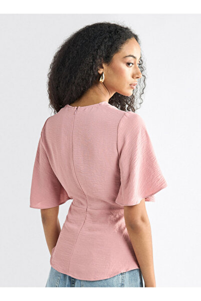 FAV V-neck Top With Flutter Sleeves And Knot Detail