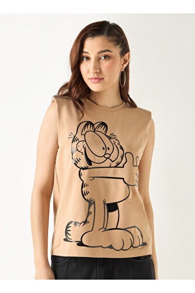 SP Characters Garfield Print Sleeveless T-shirt With Crew Neck