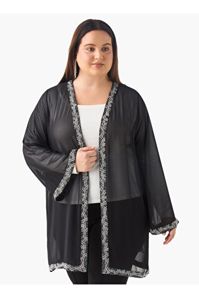 Ulla Popken Plus Size Ulla Popken Embellished Shrug with Long Sleeves
