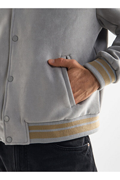 FAV Striped Collared Varsity Jacket With Long Sleeves And Button Closure