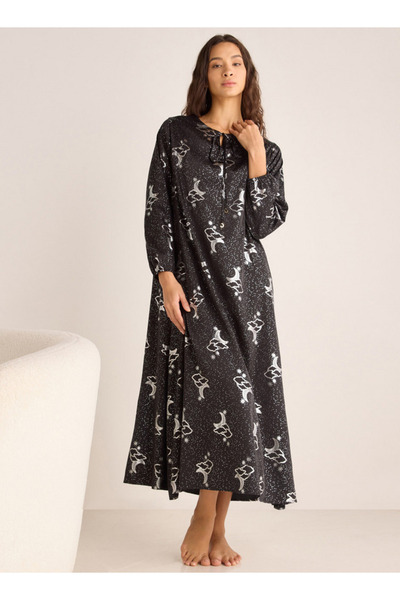 FAV فستان نوم مطبوع بأكمام طويلة