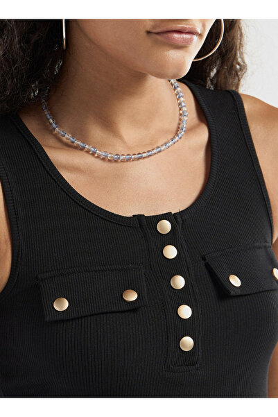 FAV Ribbed Tank Top with Round Neck and Flap Detail