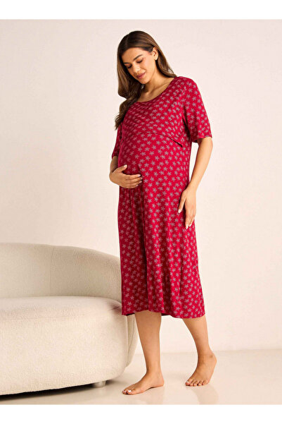 FAV Printed Maternity Sleepshirt with Short Sleeves