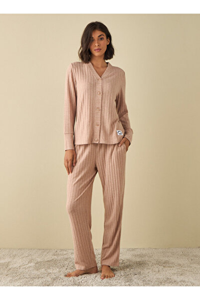 FAV Ribbed V-neck Cardigan and Pyjama Set