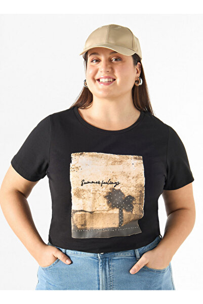 Ulla Popken Plus Size Ulla Popken Graphic Print T-shirt with Short Sleeves