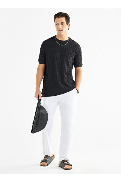 FAV Textured Crew Neck T-shirt with Short Sleeves
