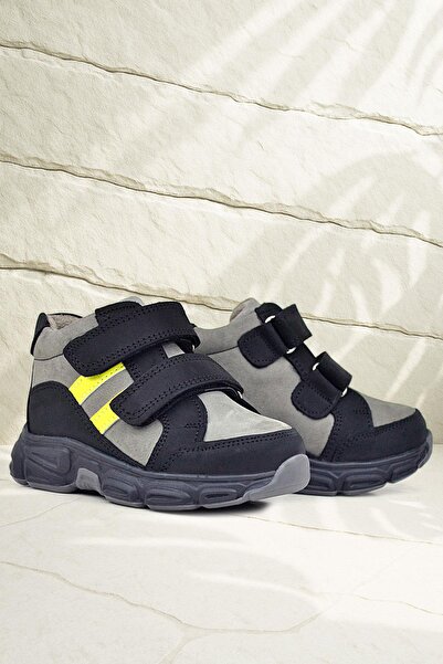 Rakerplus Hakiki Deri Gri Siyah Bebek Spor Bot Ayakkabı