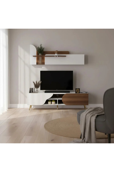 Stylish Home Modern TV Stand with Top Shelf, Contemporary Design (Lighting Not Included)