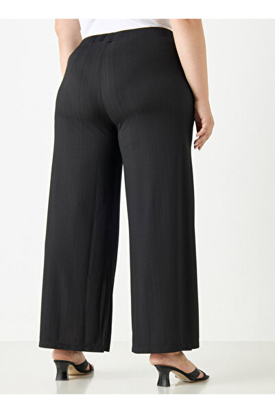 Ulla Popken Plus Size Ulla Popken Textured Wide Leg Pants with Pockets